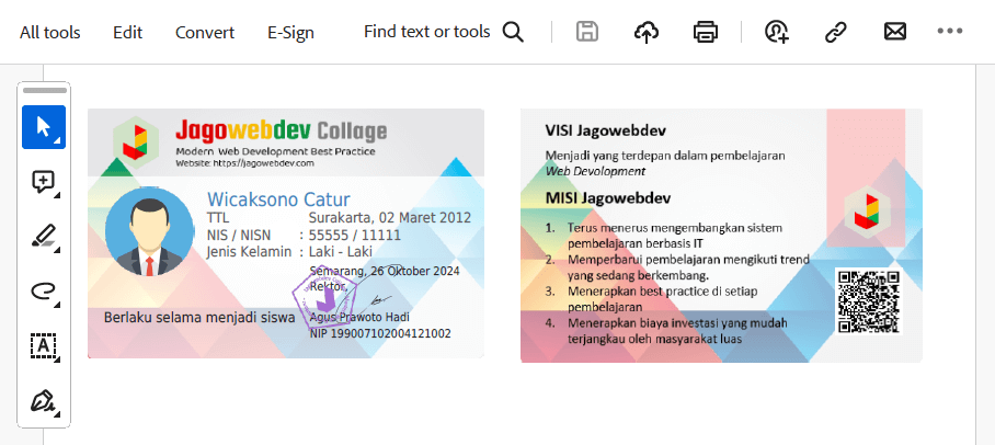 Tampilan kartu format PDF